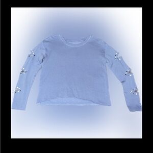 Girl’s Blue Long Sleeve Top with Studded Sleeves